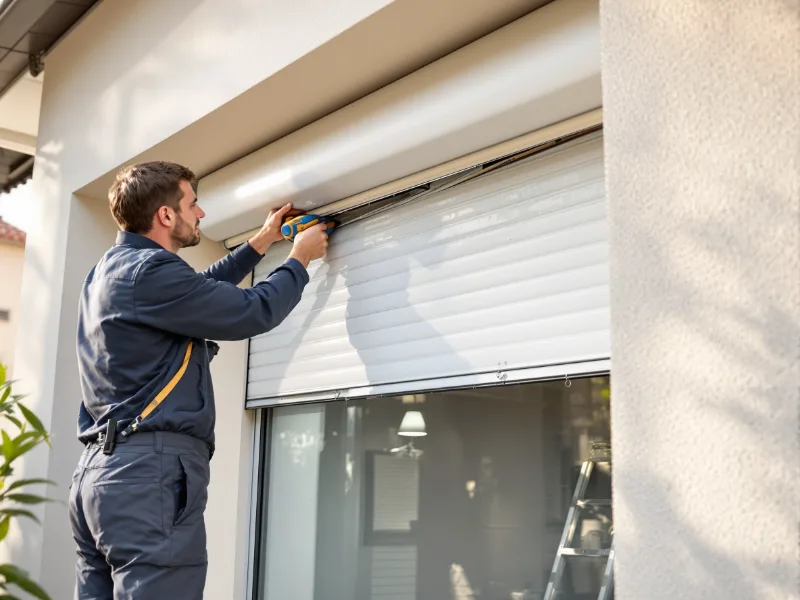 Technicien reparant un volet roulant a Wavre